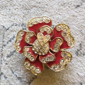 Francesca's Collection: Gold toned, Red Rhinestone Flower Statement Ring Jewelry